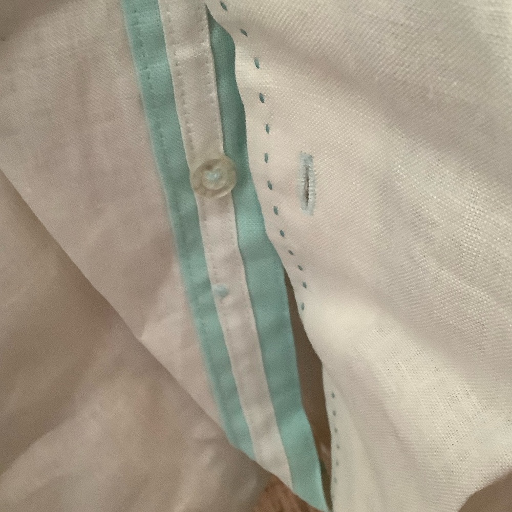 Bohio White and aqua Casual linen Shirt. Guayabera style xl nwt - Picture 7 of 11